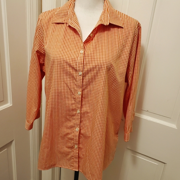 Lands End Plaid blouse orange/white - 16